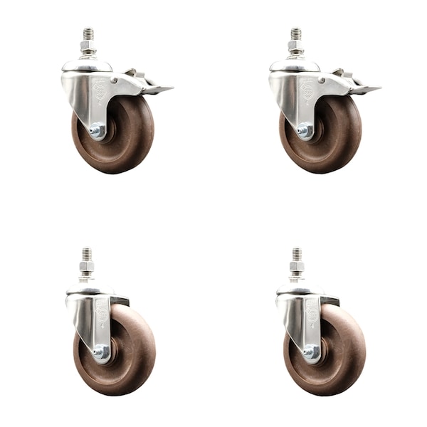 Service Caster 4 Inch 316SS High Temp Glass Filled Nylon 10mm Stem Caster Lock Brake, 2PK SS316TSTTL20S414-GFNSHT-M1015-2-S2 - main